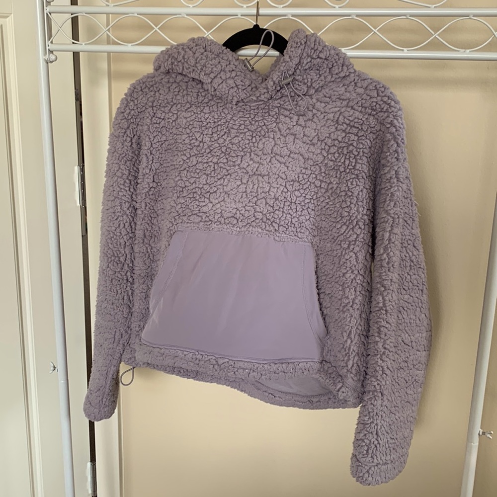 Lavender Zella half zip fuzzy hooded pullover sweatshirt